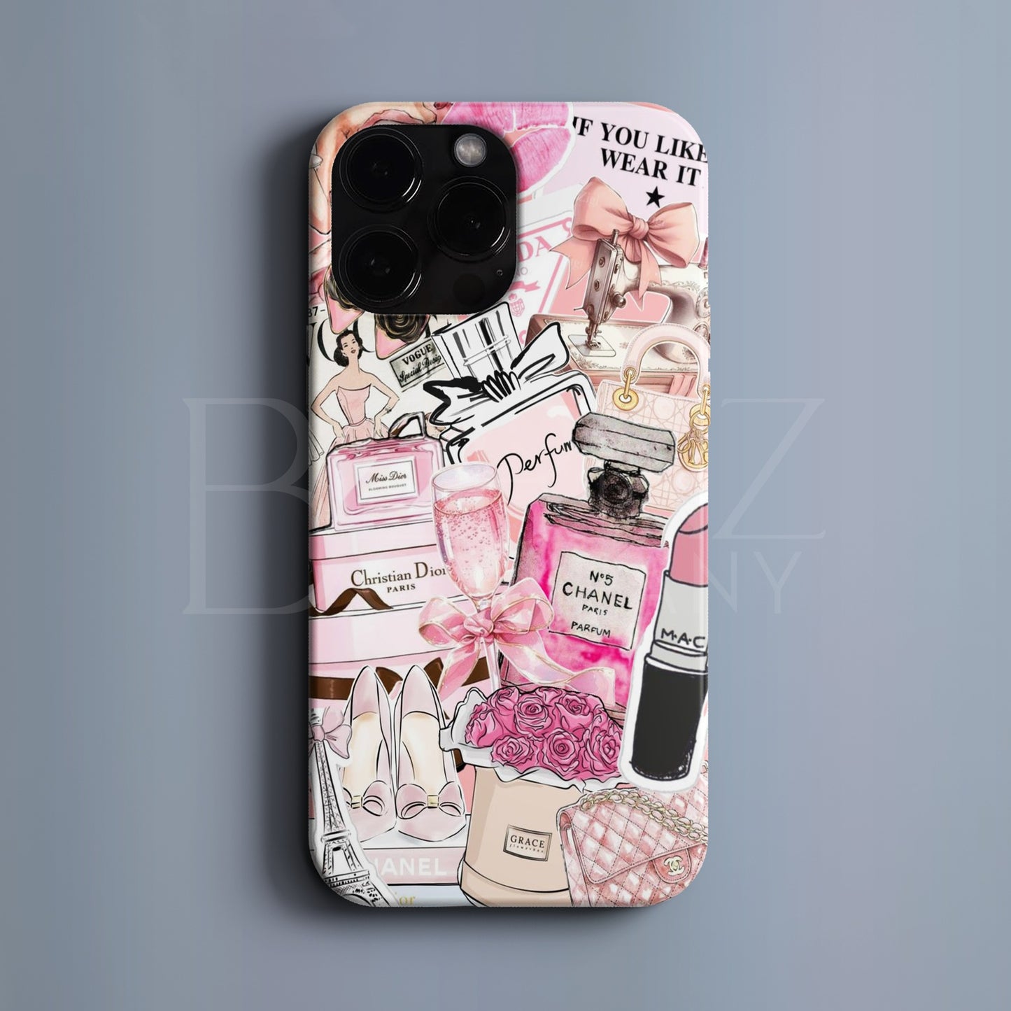 BERNZ COMPANY "Pembe Lüks Kolaj" Tasarım Telefon Kılıfı – Moda Dünyası Serisi